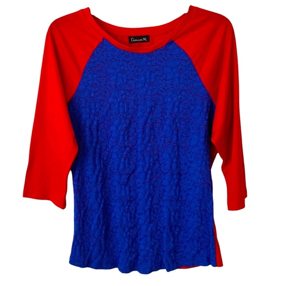 Chances R | Tops | Chances R Large Red Blue Lace Long Sleeve Round Neck ...